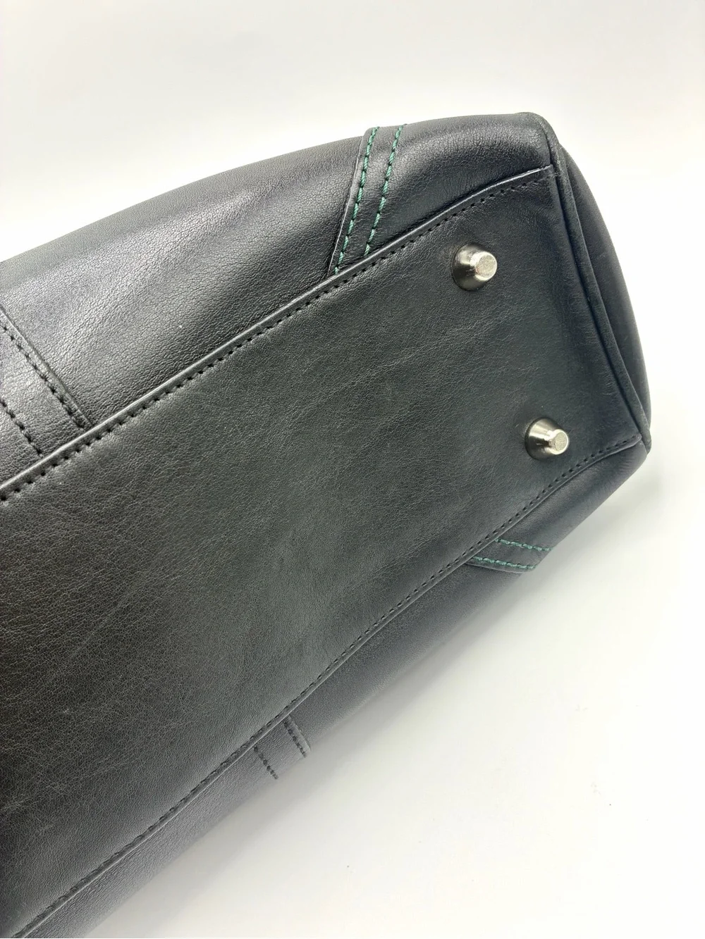 Coach Hampton Satchel Black Belted Leather Bag Blue Stitching Vintage 8A70